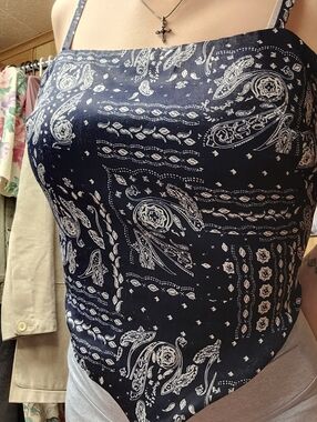 Navy 1990s Wearever Paisley Bandana Top